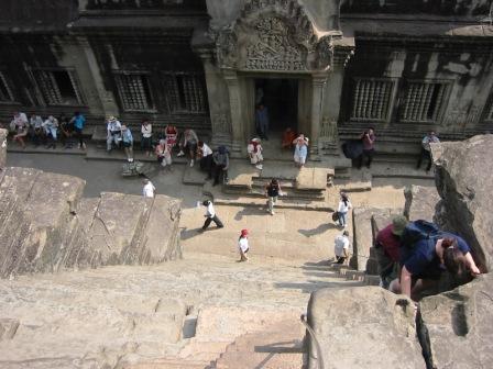 Very steep stairs of Angkor Wat