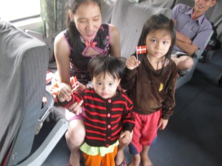 Children in train having received clothing